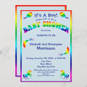 Cool Rainbow Boy Baby Shower With Cute Animals Invitation