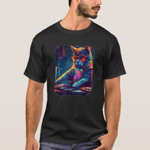 Cool rainbow coloured focused cat dj spinning wear T-Shirt