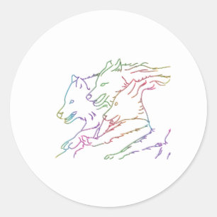 Cool Rainbow Glowing Luminescent Running Wolves Classic Round Sticker