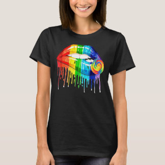Cool Rainbow Lips Biting Candy Lgbt Les Gay Pride T-Shirt