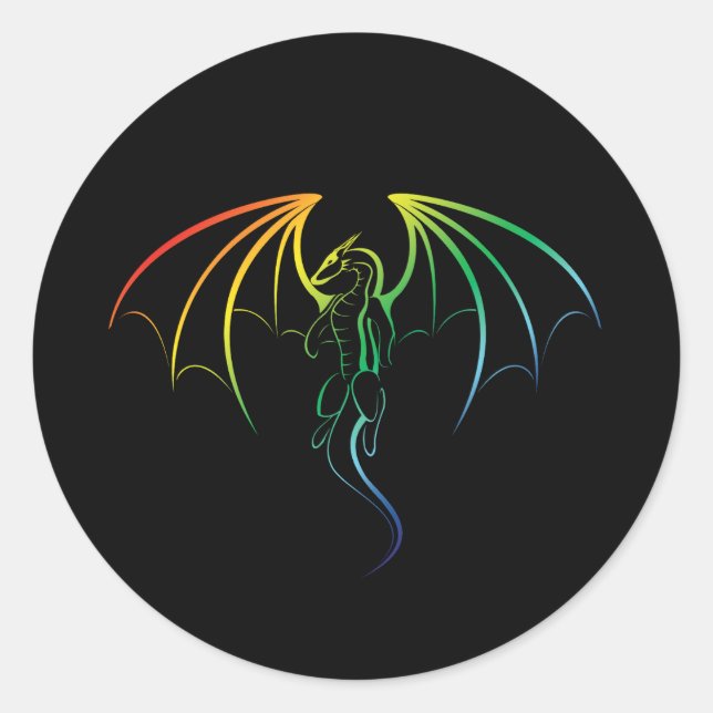 Cool Rainbow Mythical Dragon Emblem Classic Round Sticker (Front)