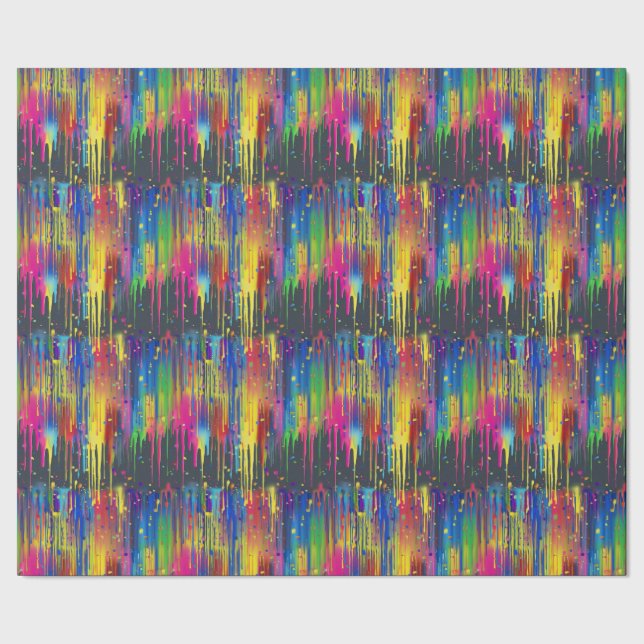 Cool Rainbow Party Paint Drip Repeating Pattern Wrapping Paper (Seam)