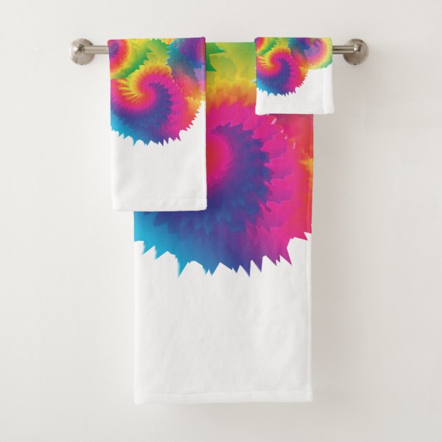 Cool Rainbow Tie Dye Pattern Bath Towel Set (Insitu)
