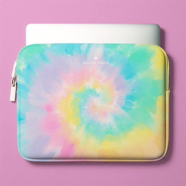 Cool Rainbow Tie Dye Pattern Monogrammed Laptop Sleeve (Creator Uploaded)
