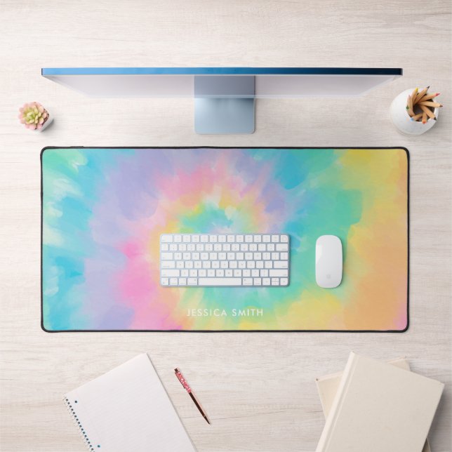 Cool Rainbow Tie Dye Pattern Personalised Desk Mat (Office 1)