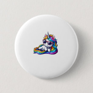 Cool Rainbow Unicorn with Sunglasses Relaxing Long 6 Cm Round Badge