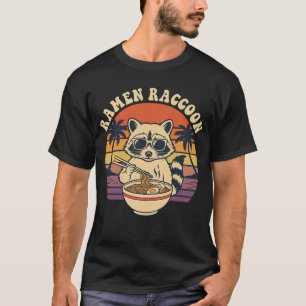 Cool Ramen Raccoon - Retro Vintage Sunset Noodles  T-Shirt