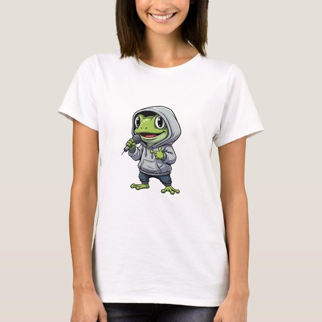 Cool Rapping Green Frog Character T-Shirt (Front)