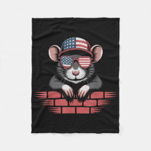 Cool Rat Usa Flag Sungles Independence 4th Of July Fleece Blanket