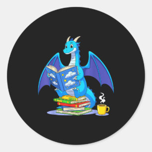 Cool Reading Books Dragon Book Lover Bookworm Men Classic Round Sticker