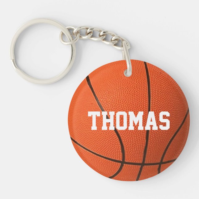 Cool Realistic Basketball with name Monogram Key Ring (Front)