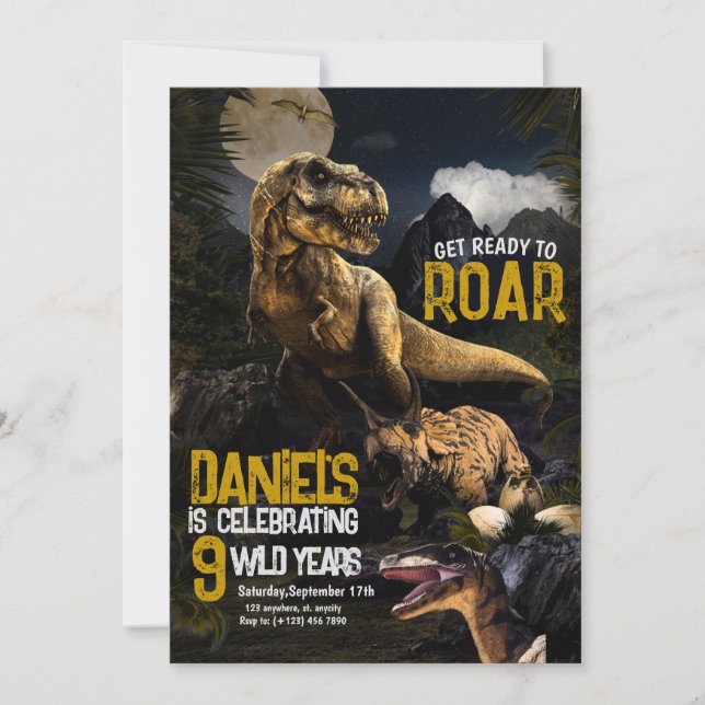 Cool Realistic Dinosaur Birthday Wild Invitation (Front)