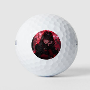 Cool Red and Black Flirty Vampire Anime Girl Night Golf Balls