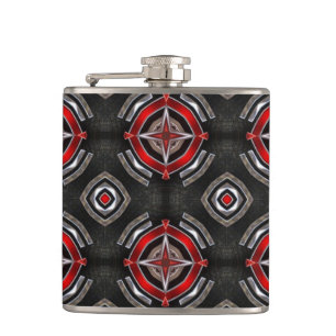Cool Red and Black Geometric Pattern Hip Flask