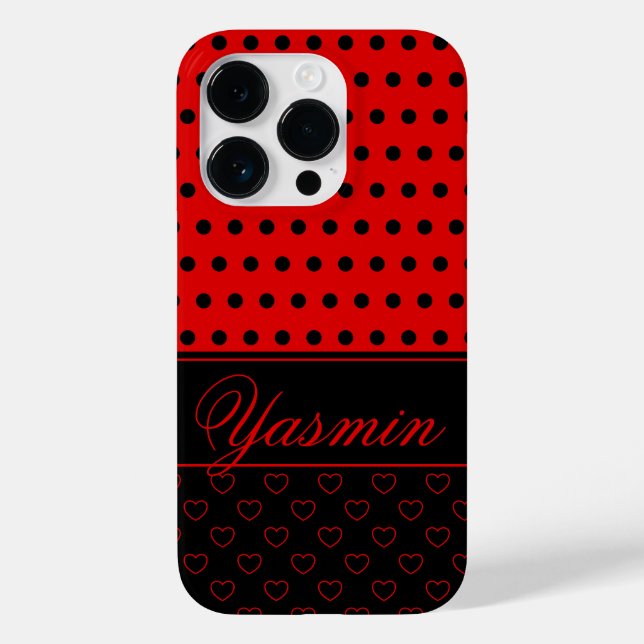 Cool Red And Black Stylish Polka Dots, Custom Name Case-Mate iPhone Case (Back)