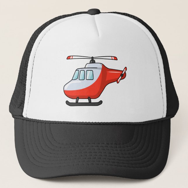 Cool Red and White Cartoon Helicopter Trucker Hat (Front)