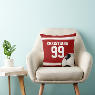 Cool Red and White Stripes Jersey Soccer Ball Cushion