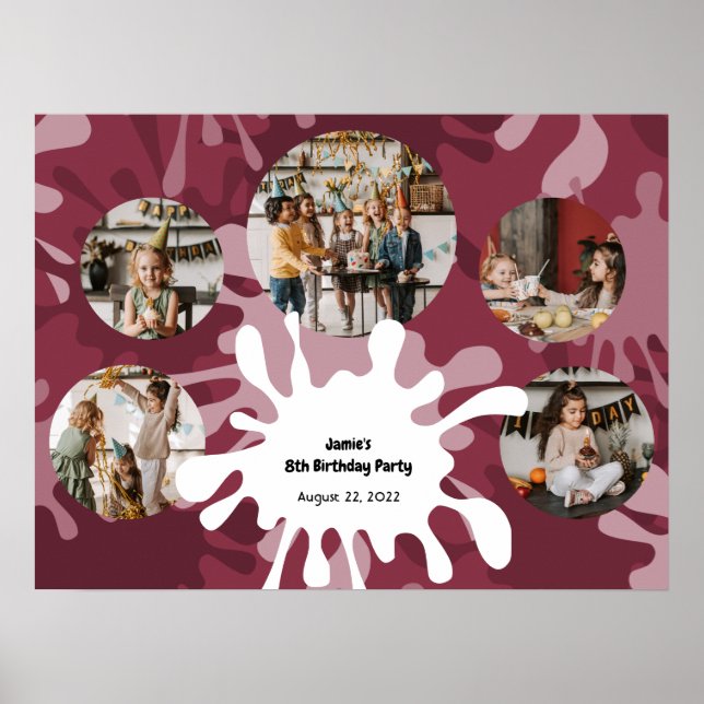 Cool Red Art Birthday Party 5 Photos Collage Poster (Front)