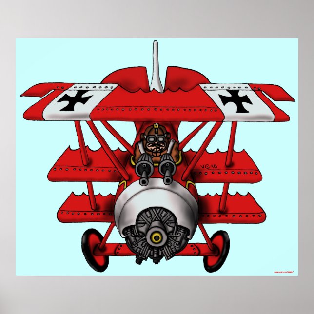 Cool red baron plane art poster design (Front)