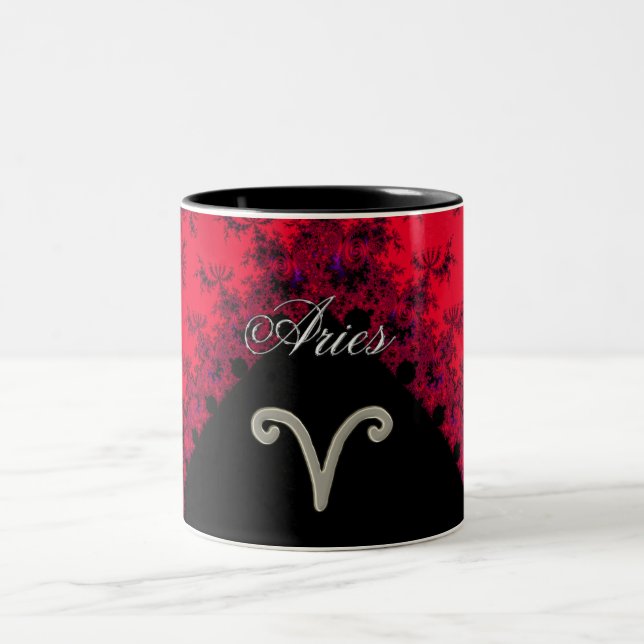 Cool Red Black Zodiac Sign Aries Astrology Two-Tone Coffee Mug (Center)