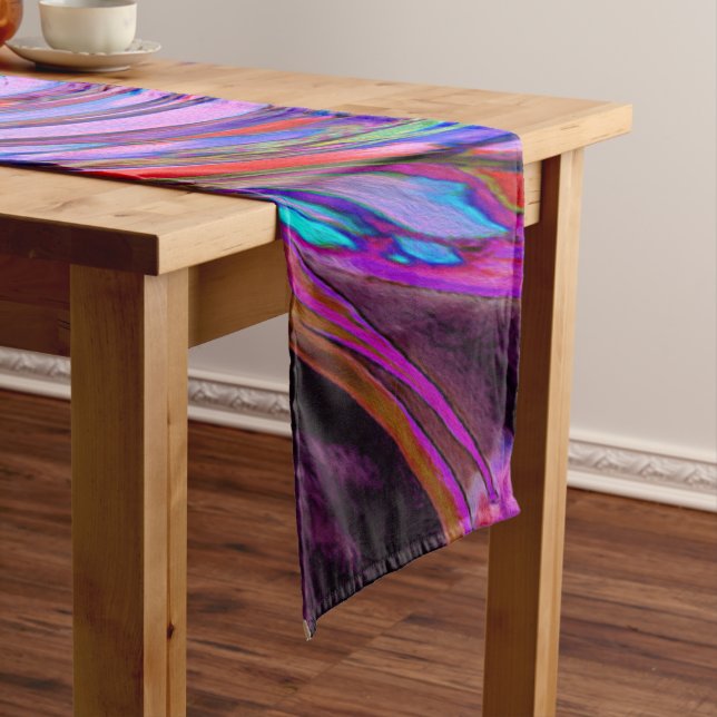 Cool Red, Blue and Pink Abstract Floral Swirl Medium Table Runner (In Situ)
