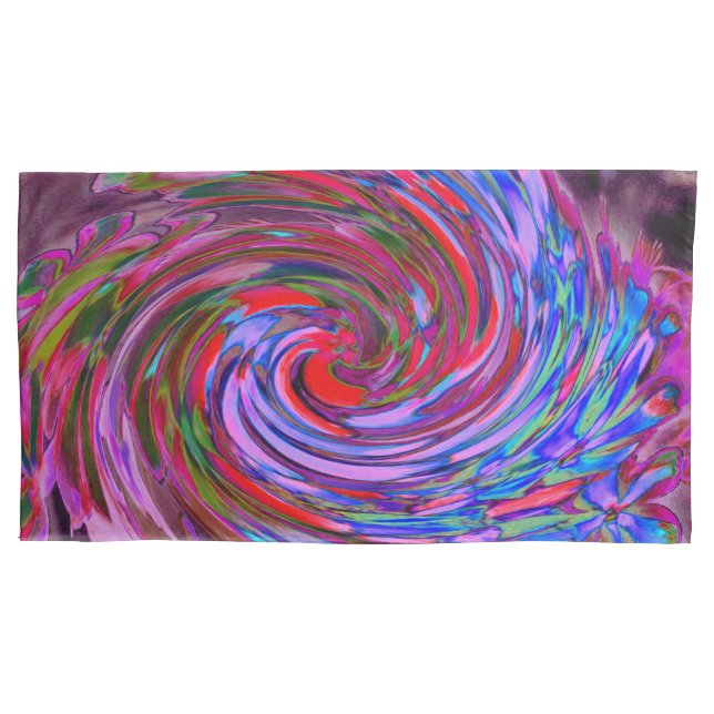 Cool Red, Blue and Pink Abstract Floral Swirl Pillowcase (Front-Left)
