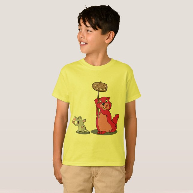 Cool Red Cat and Mouse Boys' Graphic Tee - Fun (Front Full)