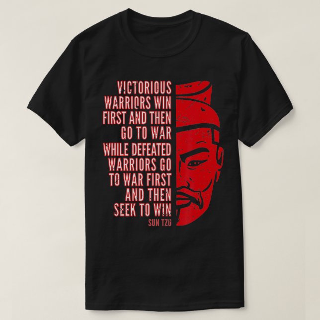 Cool Red Distressed Sun Tzu Portrait with Quote  T-Shirt (Design Front)