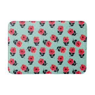 Cool Red Flowers Pattern Bath Mat