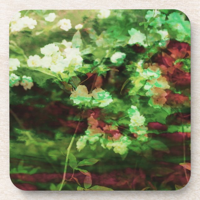 Cool red green flower art pattern. Nature concept Coaster (Front)