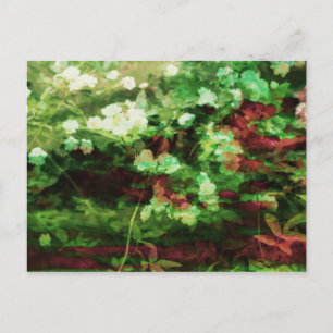 Cool red green flower art pattern. Nature concept Postcard