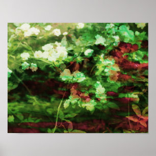 Cool red green flower art pattern. Nature concept Poster