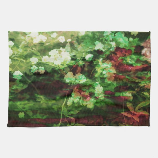 Cool red green flower art pattern. Nature concept Tea Towel (Horizontal)