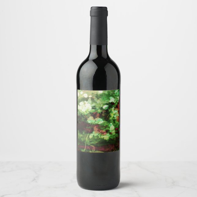Cool red green flower art pattern. Nature concept Wine Label (Front)
