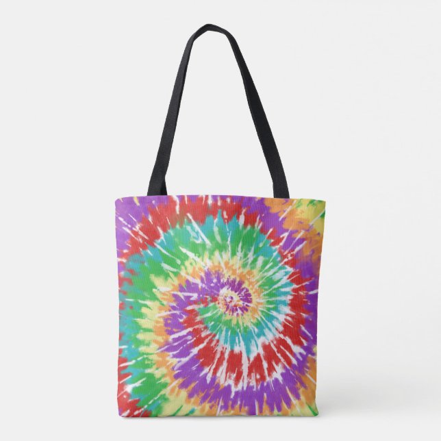 Cool Red Green Yellow Woodstock Rave Tie Dye Tote Bag (Back)