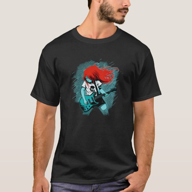Cool red haired Rock n Roll Girl T-Shirt (Front)