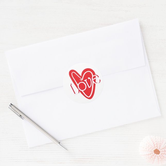 Cool Red Heart With LOVE Classic Round Sticker (Envelope)