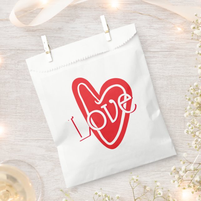 Cool Red Heart With LOVE Favour Bags (Clipped)