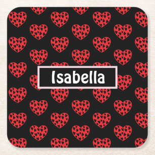 Cool Red Hearts Square Paper Coaster