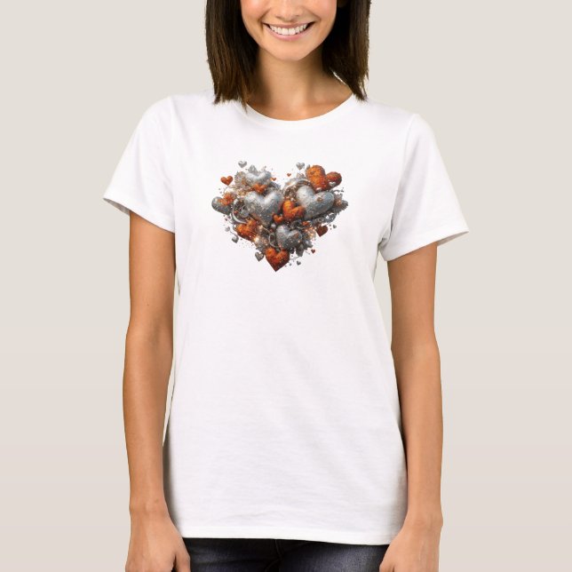 Cool Red HEARTS UNITE Text Design T-Shirt (Front)