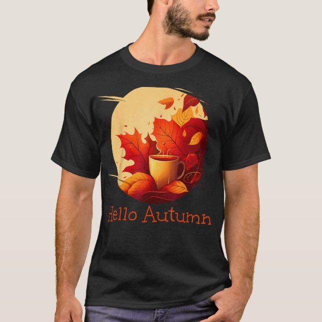 Cool red Leaves with warm drink for Autumn Season T-Shirt (Front)