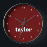 Cool Red Modern Minimalist Trendy Personalised Clock<br><div class="desc">The Cool Red Modern Minimalist Trendy Personalised Clock—a perfect gift for bosses, coworkers, or employees. This personalised clock is not just a timepiece; it's a stylish and functional piece of decor that adds a touch of modern elegance to any space. Key attributes of this custom clock include its cool red...</div>
