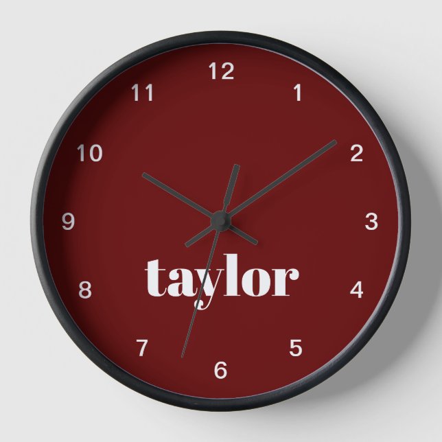 Cool Red Modern Minimalist Trendy Personalised Clock (Front)