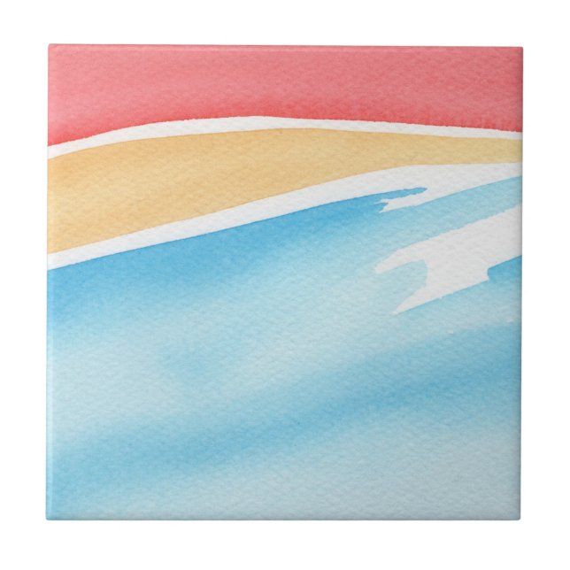 Cool Red Orange and Blue Watercolor Strokes Tile (Front)