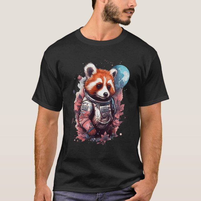 Cool Red Panda Astronaut Moon Graphic Space Animal T-Shirt (Front)