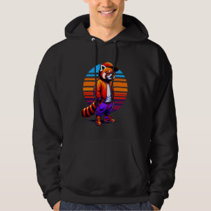 Cool Red Panda Modern Urban Style Sunset Retro Art Hoodie