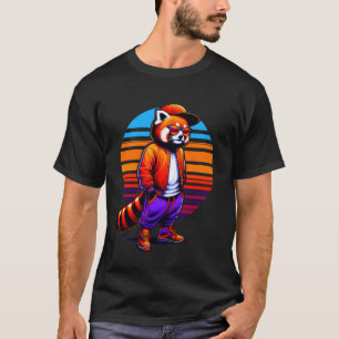 Cool Red Panda Modern Urban Style Sunset Retro Art T-Shirt