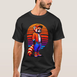 Cool Red Panda Modern Urban Style Sunset Retro Art T-Shirt