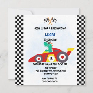 Cool Red Race car boy Fun Dinosaur Birthday party Invitation