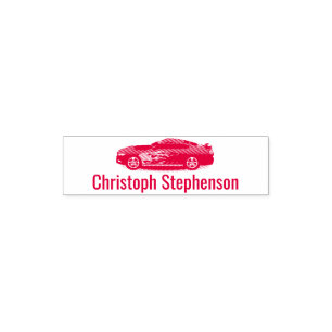 Cool Red Race Car Kids Boys Personalised Name Self-inking Stamp
